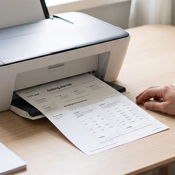 A You Map getting started guide printing at a home desk